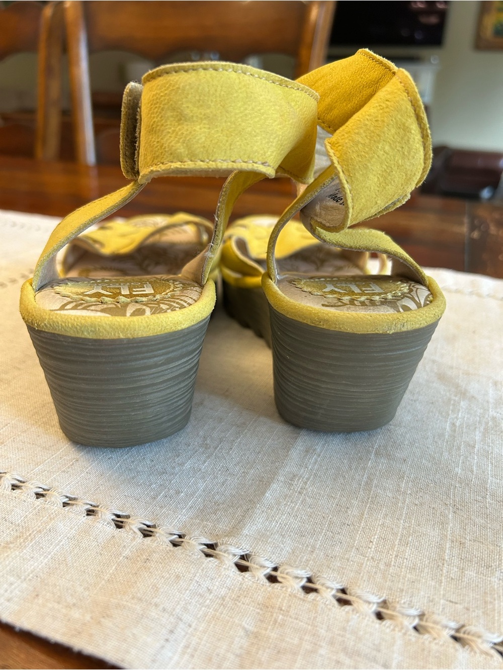 Fly London Yellow Women's Wedge Sandals - Picture 3 of 7
